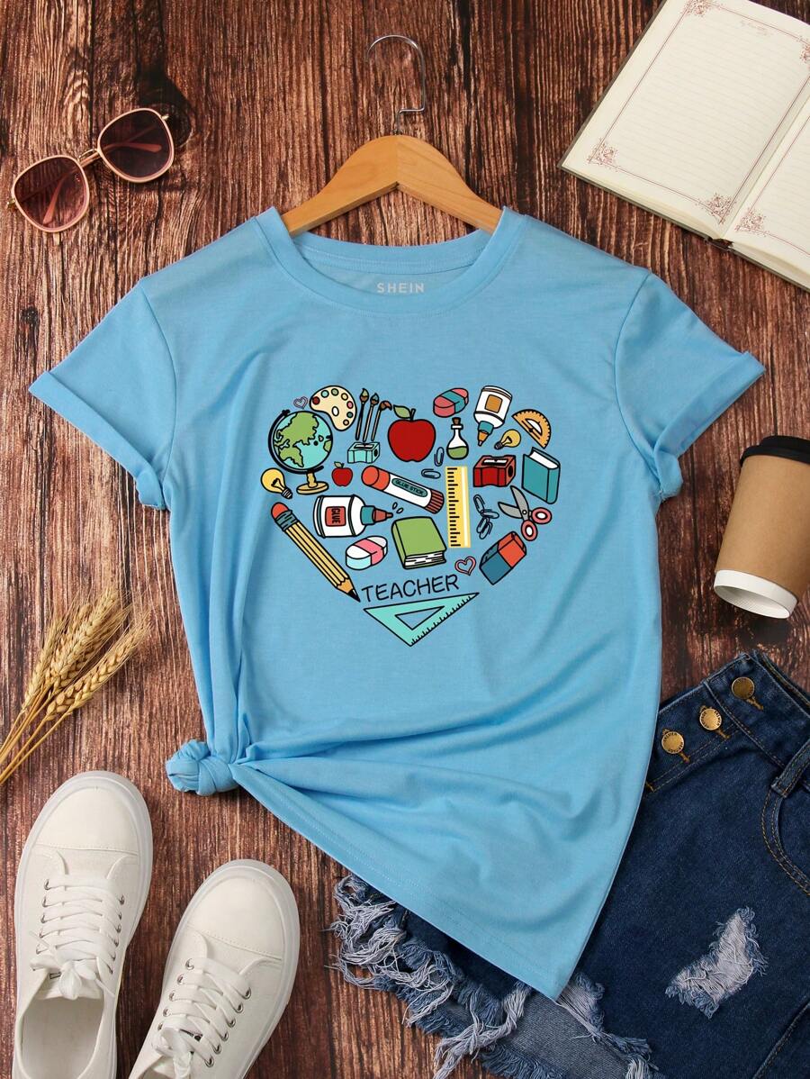 INAWLY Camiseta con estampado de dibujo - Azul - Ver 1