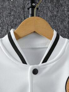 SHEIN Cậu bé Tween Thêu Gấu Sọc trang trí Áo khoác Đại học Không có áo Hoodie - trắng - Xem 3