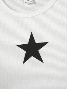 SHEIN 女大童星星印花手帕下擺T恤 - 白色 - 查看 6