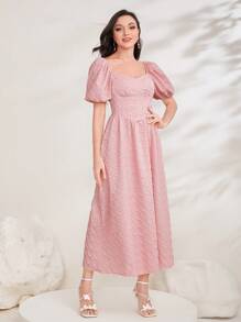 Modelyn Sweetheart Neck Puff Sleeve A-line Dress - Pink - View 1