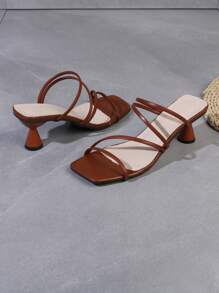 女士简约系带露趾高跟凉鞋，舒适，2025 年夏季新品 - 棕色 - 查看 4