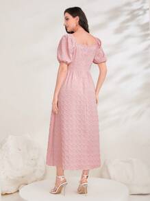 Modelyn Sweetheart Neck Puff Sleeve A-line Dress - Pink - View 2