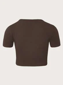 INAWLY 骷髅圖案短款T恤 - 咖啡棕 - 查看 2