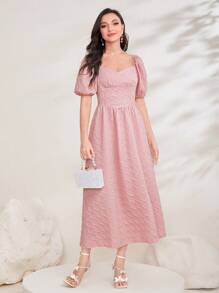 Modelyn Sweetheart Neck Puff Sleeve A-line Dress - Pink - View 3