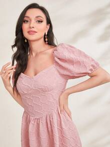 Modelyn Sweetheart Neck Puff Sleeve A-line Dress - Pink - View 4