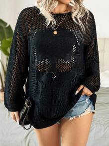 Easura Plus Halloween Hollow Out Drop Shoulder Open Knit Sweater Without Tube Top Knit Pullover Fall Winter Outfit Autumn