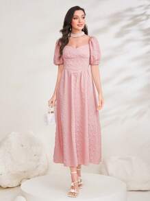 Modelyn Sweetheart Neck Puff Sleeve A-line Dress - Pink - View 5