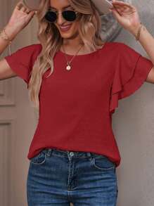 SHEIN LUNE 圓點蝴蝶袖襯衫 - 紅色 - 查看 6