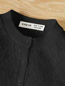 SHEIN Baby Girl Button Front Pointelle Knit Puff Sleeve Cardigan - Black - View 3