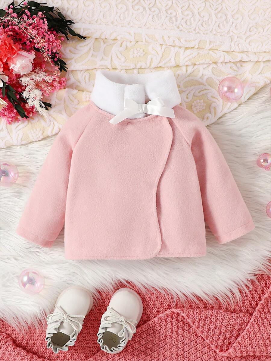 Baby Girl Raglan Sleeve Coat With Scarf - Pink - View 1