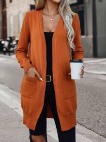 SHEIN Essnce Áo len cardigan thiết kế giản dị hai túi - trái cam - Xem 1