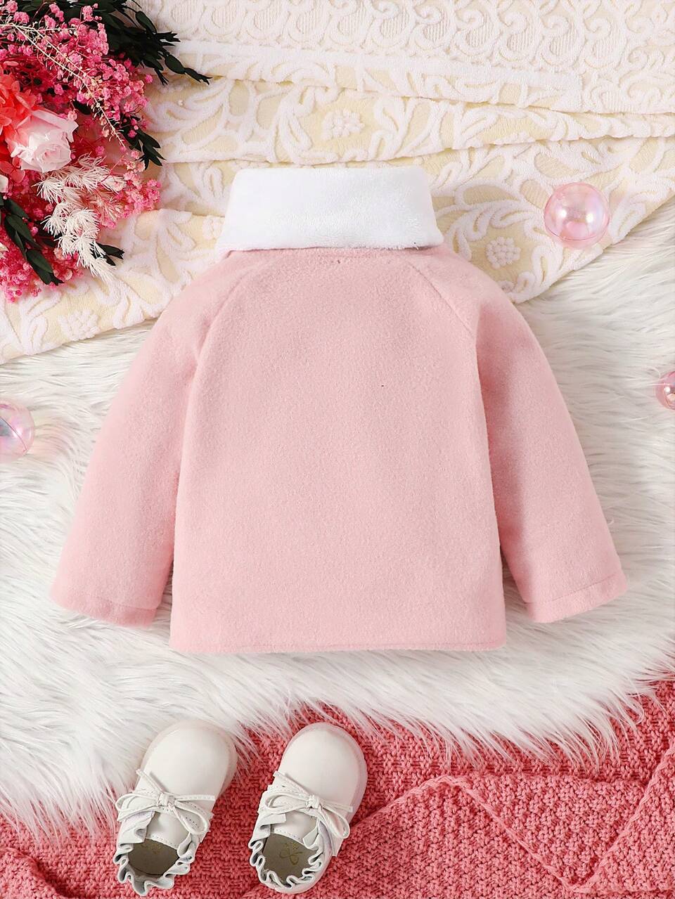 Baby Girl Raglan Sleeve Coat With Scarf