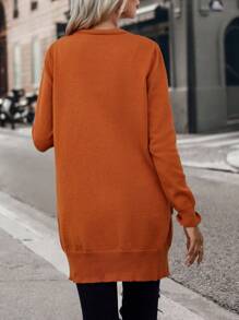 SHEIN Essnce Áo len cardigan thiết kế giản dị hai túi - trái cam - Xem 2