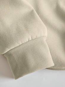 SHEIN EZwear 万圣节字母图案保暖内衬套头卫衣，秋季卫衣 - 米色 - 查看 4