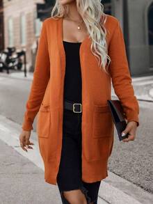 SHEIN Essnce Áo len cardigan thiết kế giản dị hai túi - trái cam - Xem 6