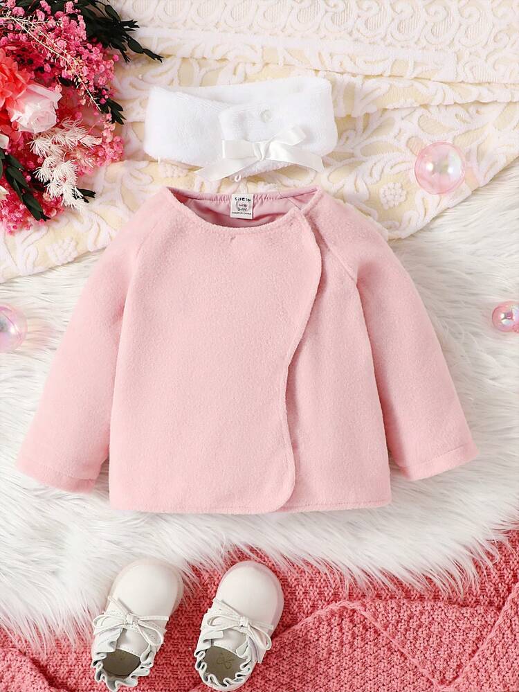 Baby Girl Raglan Sleeve Coat With Scarf