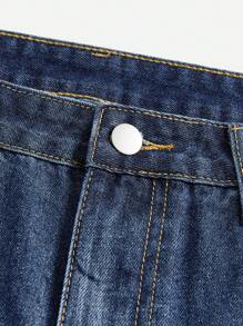 Quần short denim với các đường viền thô rách - Rửa tối - Xem 4