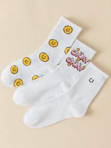 JORD.DESIGNS Artist Girlcore 3pairs Fashionable Mid-Calf Socks With Letter Pattern, Holiday - White - View 1