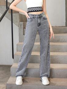 SHEIN Teen Girls Slant Pocket Straight Leg Jeans - Grey - View 4