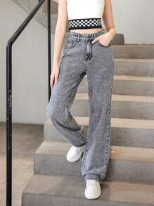 SHEIN Teen Girls Slant Pocket Straight Leg Jeans - Grey - View 5