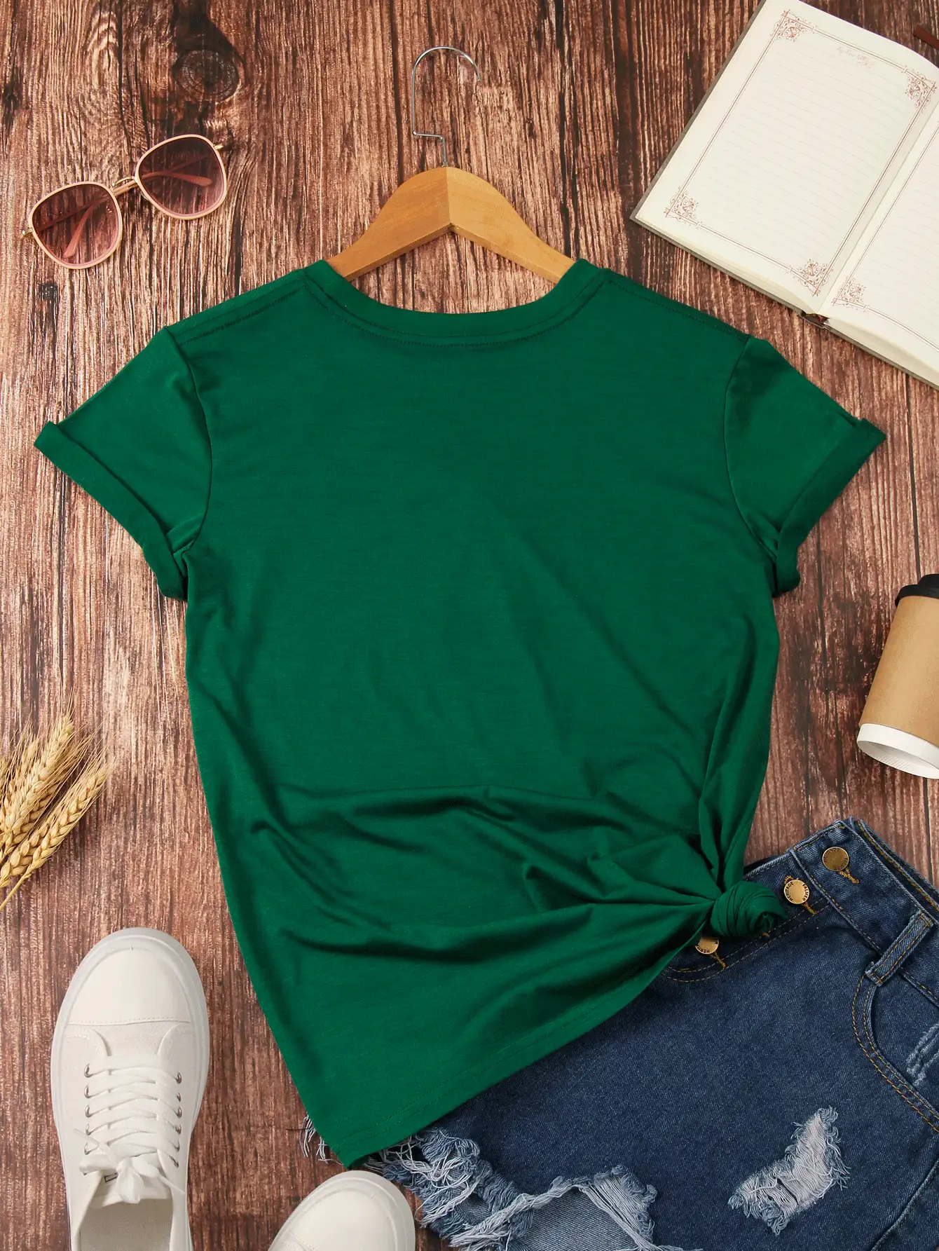 INAWLY Áo thun in hình Graphic Tees Áo thun nữ - màu xanh lá - Xem 2