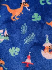 男小童恐龍印花拼接邊絨布睡衣套裝適用於聖誕 - 藍色 - 查看 7