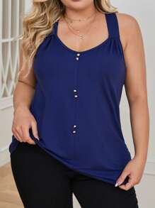 SHEIN Essnce Plus Beaded Tank Top - Navy Blue - View 1