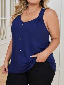 SHEIN Essnce Plus Beaded Tank Top - Navy Blue - View 3