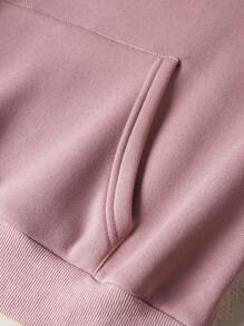 SHEIN LUNE 美式旗幟和字母圖案袋鼠口袋抽繩加絨內裏連帽衫 - 粉色 - 查看 3