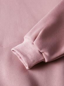 SHEIN LUNE 美式旗幟和字母圖案袋鼠口袋抽繩加絨內裏連帽衫 - 粉色 - 查看 4