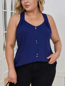 SHEIN Essnce Plus Beaded Tank Top - Navy Blue - View 4