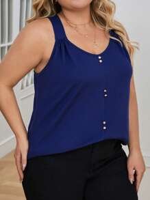 SHEIN Essnce Plus Beaded Tank Top - Navy Blue - View 5