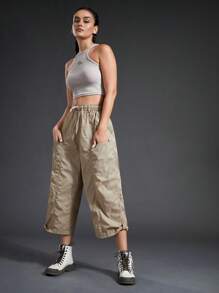 In My Nature 女式戶外皺紋面料 3/4 長防濺多口袋長褲 - 卡其色 - 查看 8