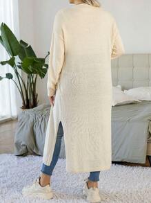 Calvaya 大码双口袋落肩开衫 - 米色 - 查看 2