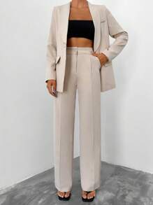 EURMUSE Shawl Collar Flap Detail Blazer & Suit Pants - Apricot - View 1