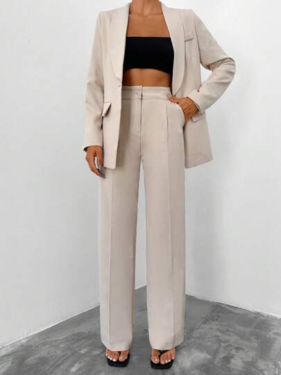 EURMUSE Shawl Collar Flap Detail Blazer & Suit Pants