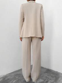 EURMUSE Shawl Collar Flap Detail Blazer & Suit Pants - Apricot - View 2