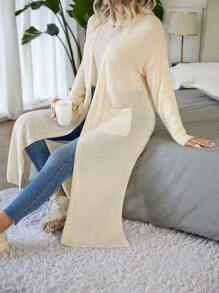 Calvaya 大码双口袋落肩开衫 - 米色 - 查看 6