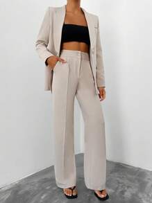 EURMUSE Shawl Collar Flap Detail Blazer & Suit Pants - Apricot - View 4