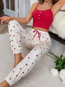 In Trái tim Cami ngọn & Quần Bộ PJ - Đỏ và trắng - Xem 4