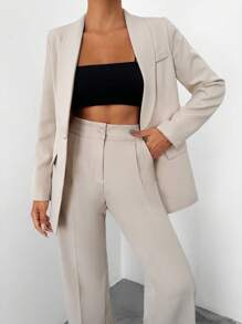 EURMUSE Shawl Collar Flap Detail Blazer & Suit Pants - Apricot - View 6