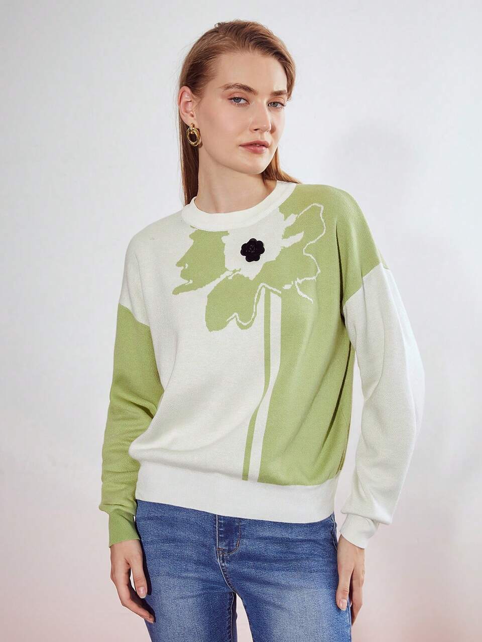 MOTF WOOL-BLEND FLORAL SWEATER