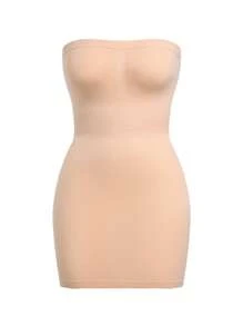 SHAPORA Women's Beige Tummy Control Mini Dress Slip Casual Comfy Medium Stretch Semi-Sheer Underdress Shapewear - Beige - View 5