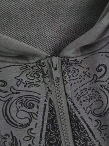 ROMWE Fairycore Star Graphic Zip Up Drawstring Hoodie - Grey - View 4