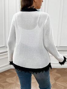 SHEIN LUNE 大碼對比前紐扣開襟衫 - 白色 - 查看 2