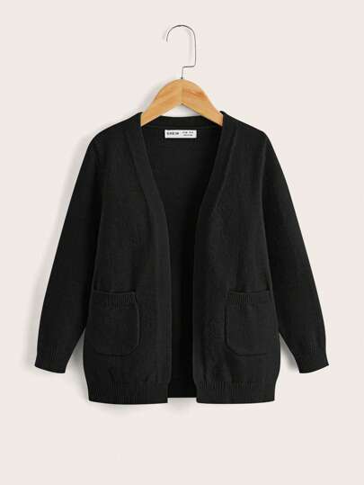 SHEIN Young Girl Open Front Dual Pocket Cardigan
