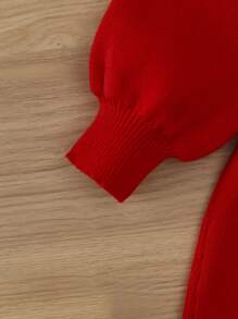 Baby Girl Ruffle Trim Lantern Sleeve Sweater Dress - Red - View 3