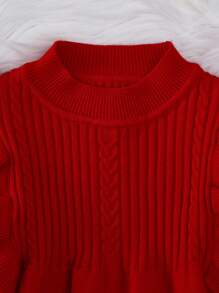Baby Girl Ruffle Trim Lantern Sleeve Sweater Dress - Red - View 6