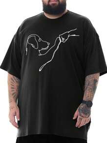 Men Plus Dog & Figure Graphic Tee - Black - View 1