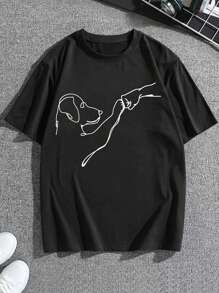 Men Plus Dog & Figure Graphic Tee - Black - View 4